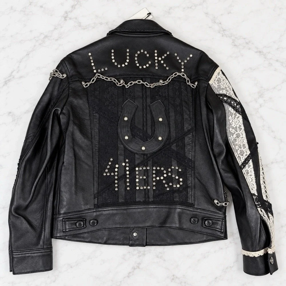 Coach 1941 x Elvis Leather Jacket Embellished Moto Studded Runway Womens XS BLK
